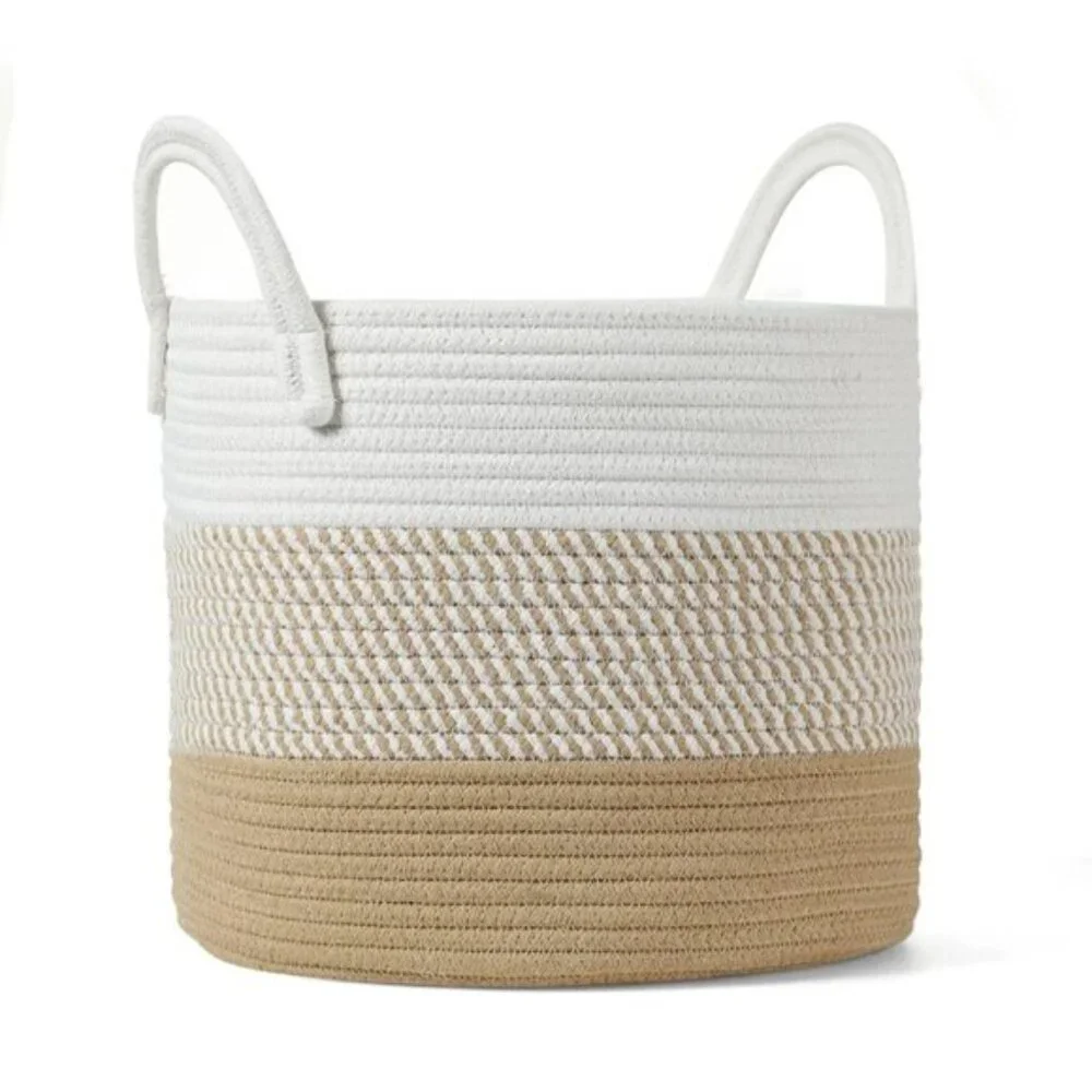 CASA LIFE DESIGNS Large Storage Durable Basket W Handles Brown White 14